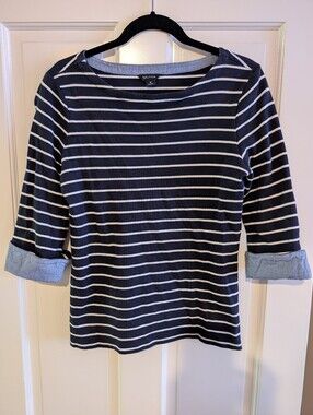 Nautica Women's Navy and White Striped Boatneck Top